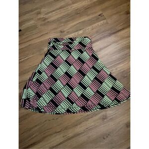 Lularoe Large Knee Length Pink and Yellow Stretch Retro Skirt